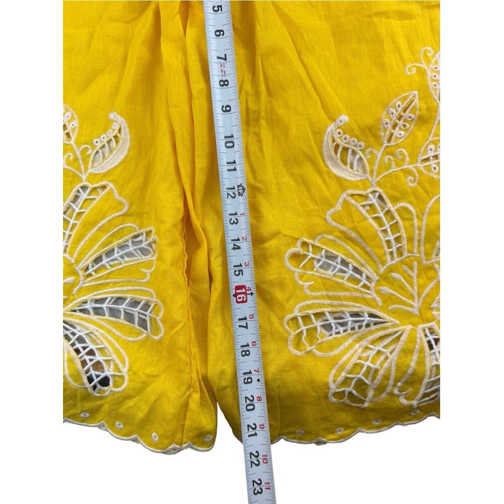 Christian Siriano Yellow Linen Embroidered Eyelet 2 Piece Crop Top Pants Set M - Picture 12 of 12